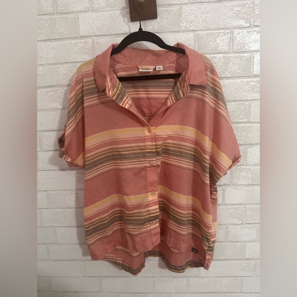 LL Bean Women’s Mountainside Shirt Sienna brick stripe Size L  (14-16) #1919 - Picture 2 of 7